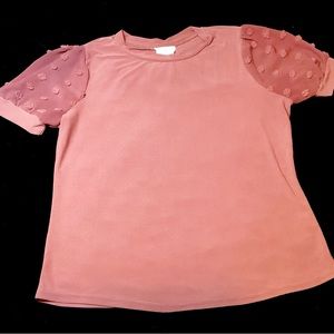 Flower & Feather Dusty Pink puff sleeve blouse large